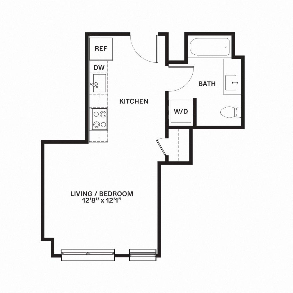 Floor plan for studio, 1 bath, 397 sqft